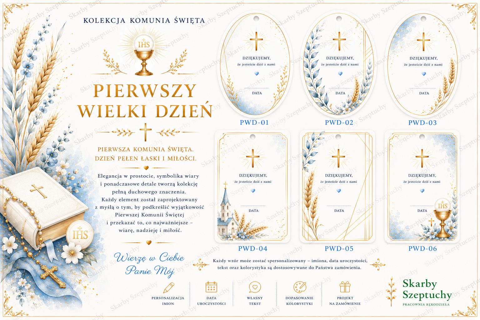 Bileciki komunijne, wzór Pierwszy Wielki Dzień