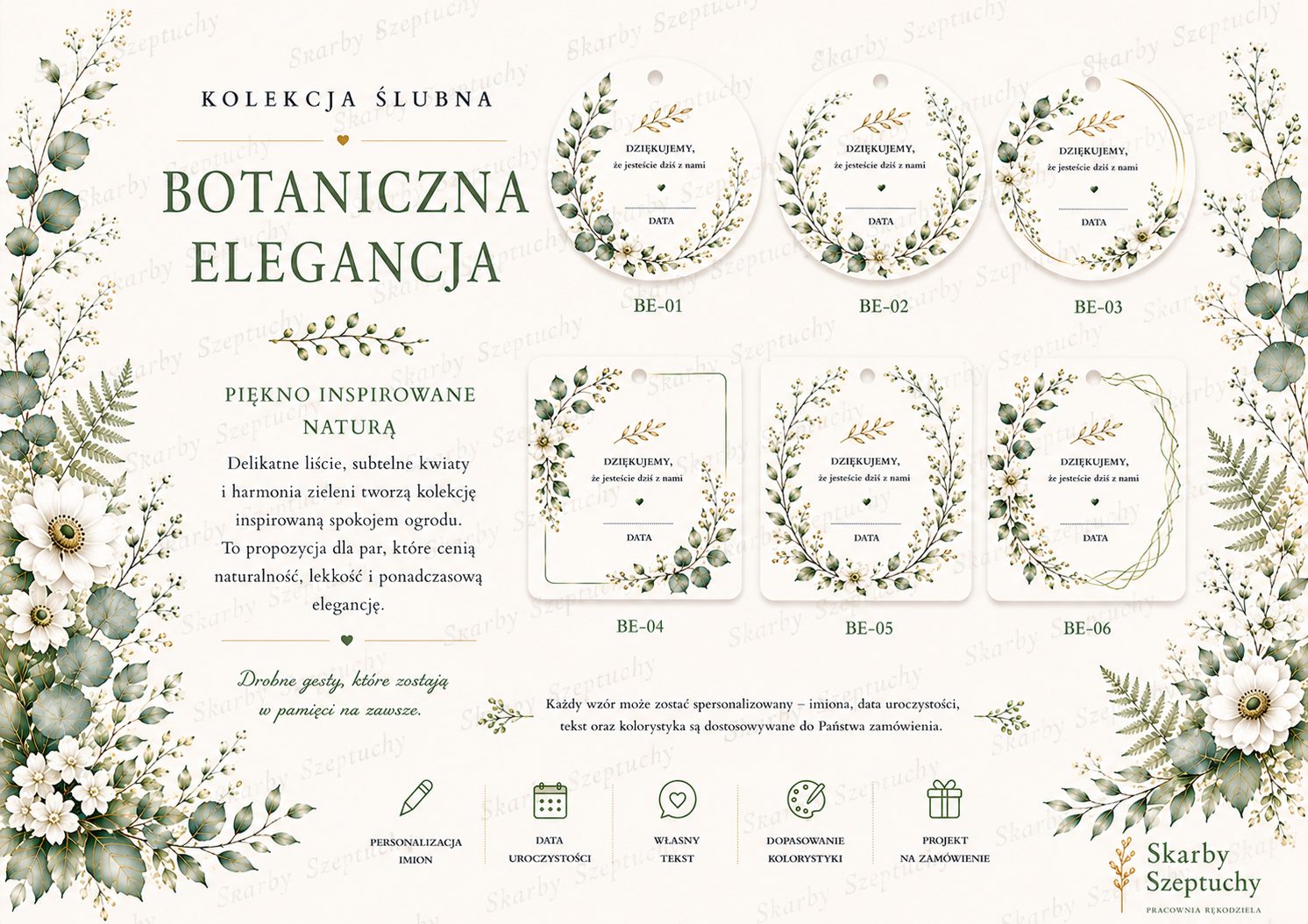 Bileciki ślubne, wzór Botaniczna Elegancja