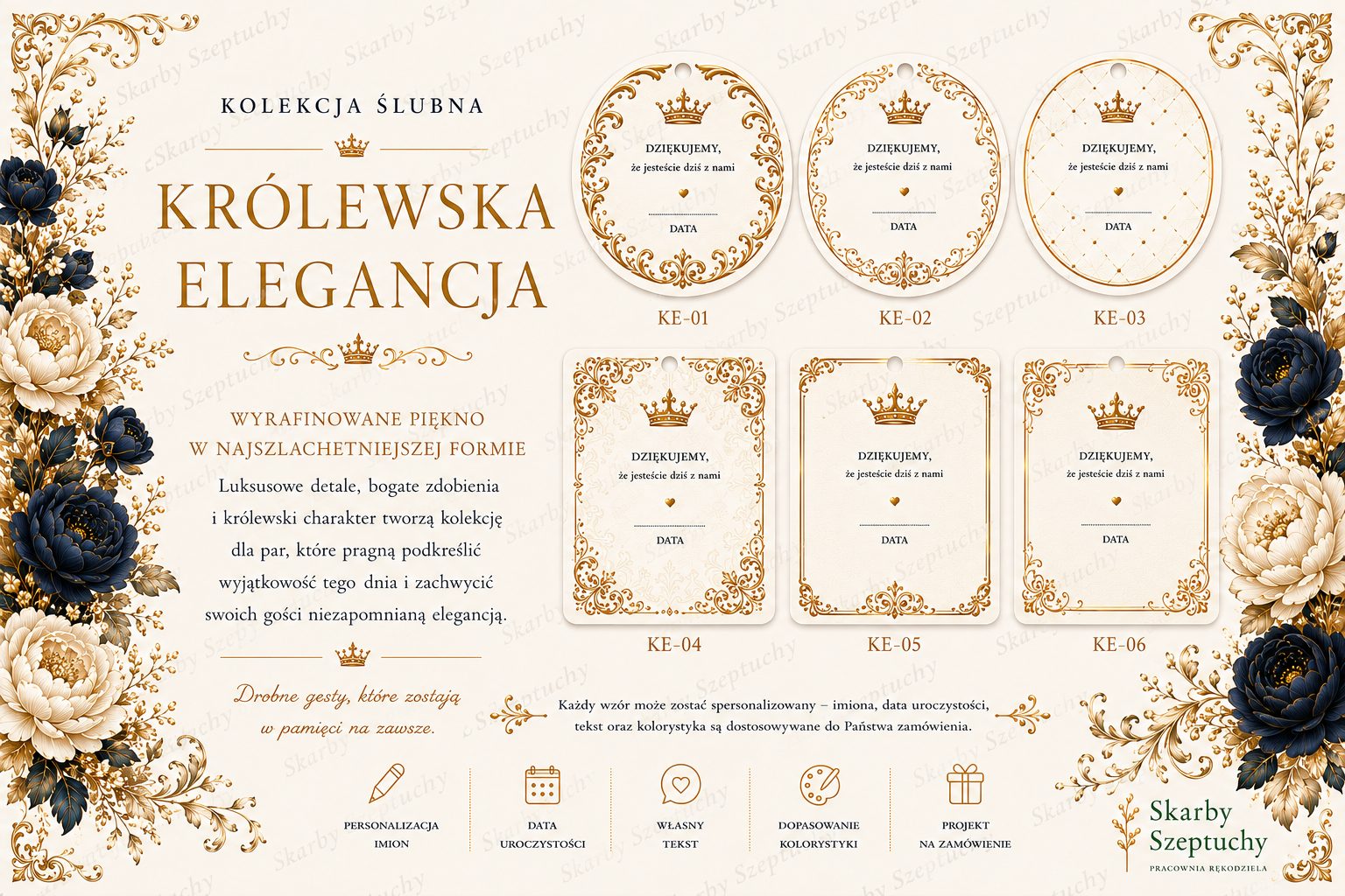 Bileciki ślubne, wzór Królewska Elegancja
