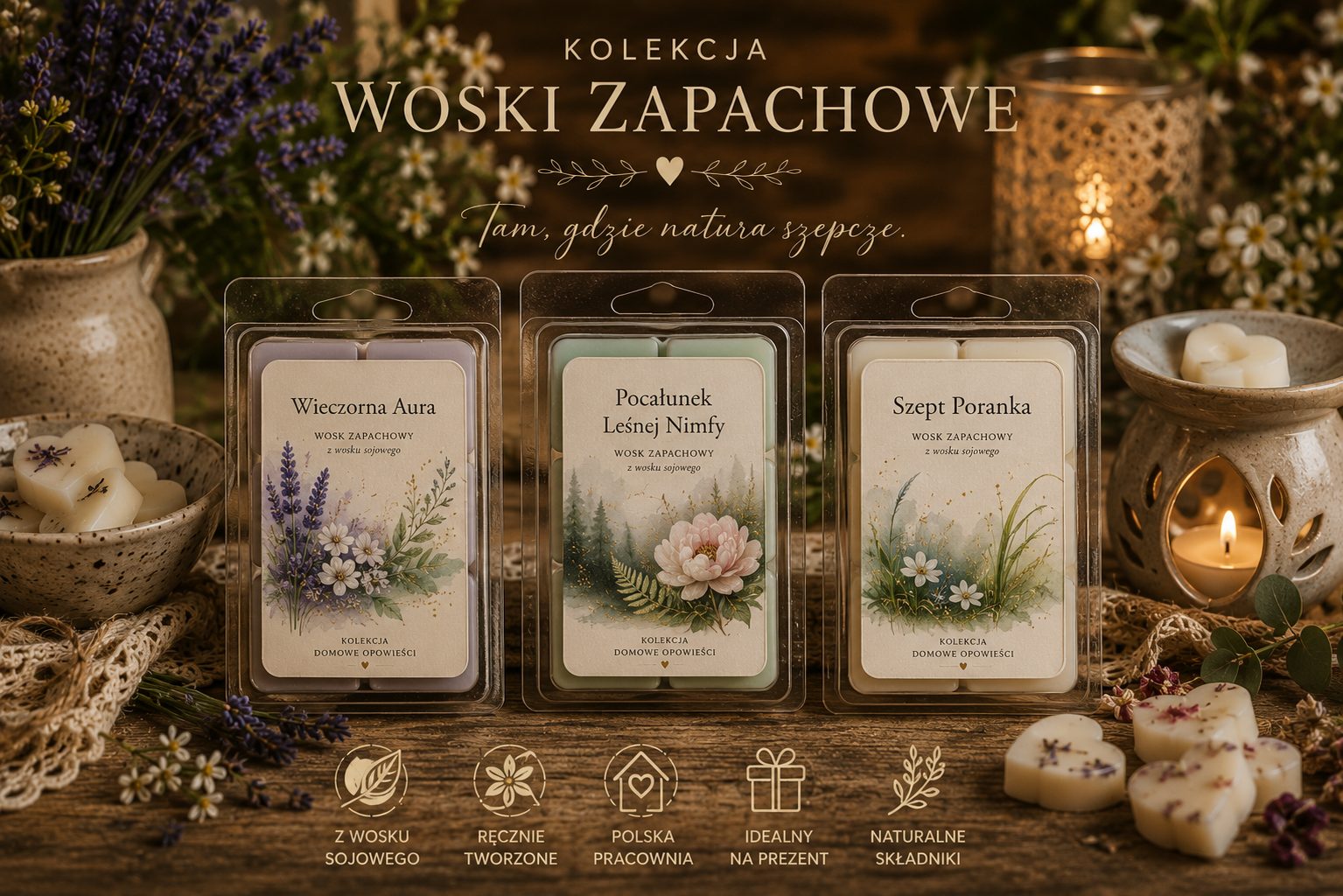 Kolekcja Szept Poranka, woski zapachowe w kostkach